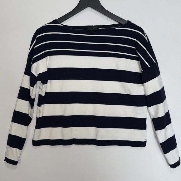 J.Crew Shirt Women Blue White Striped Long Sleeve Classic Heavyweight Knit Small - Picture 3 of 8